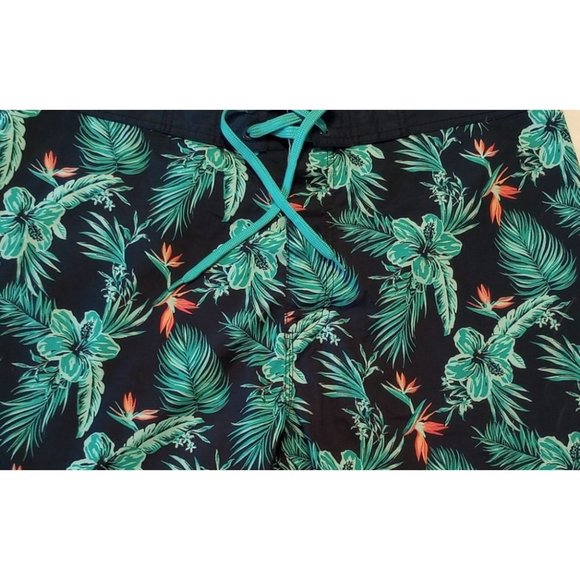 OLD NAVY Men's Tropical Bird-of-Paradise Navy/Teal Swim Trunks XL - Picture 3 of 3